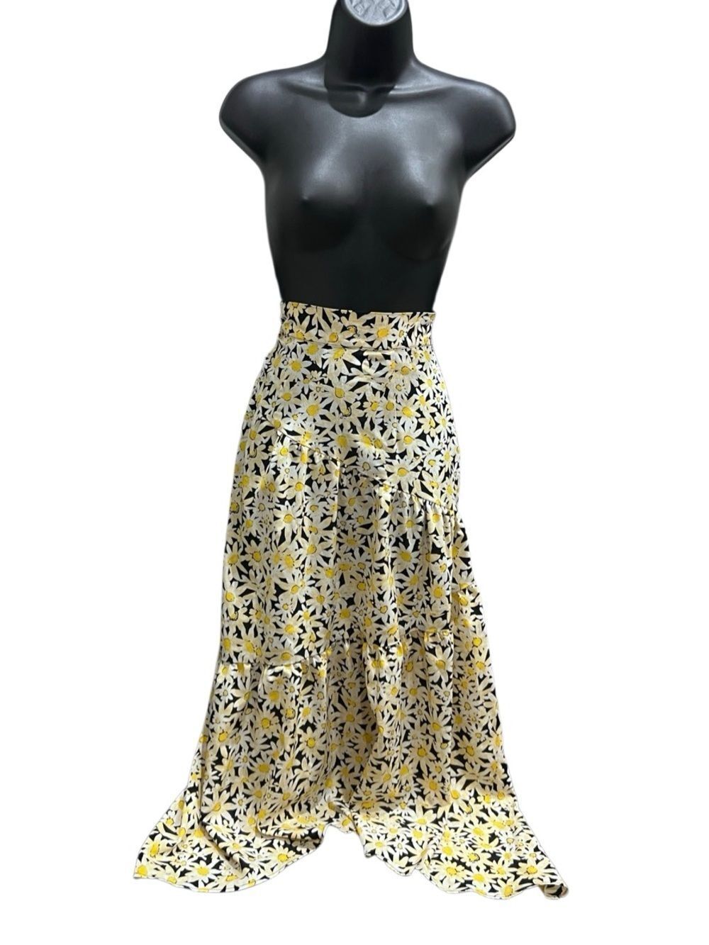 Topshop daisy printed tiered midi skirt yellow floral Size 4